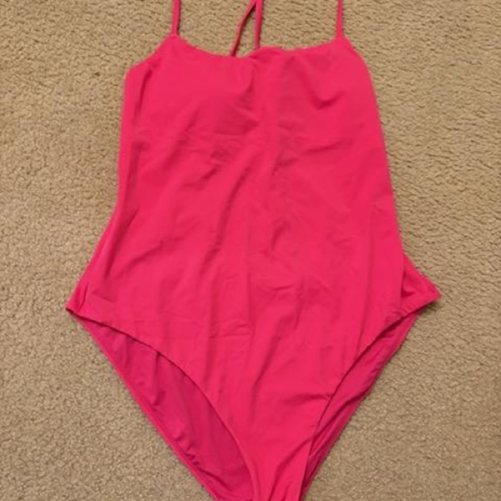 Victorias Secret Swim Hot Pink Lace Up Back One Piece